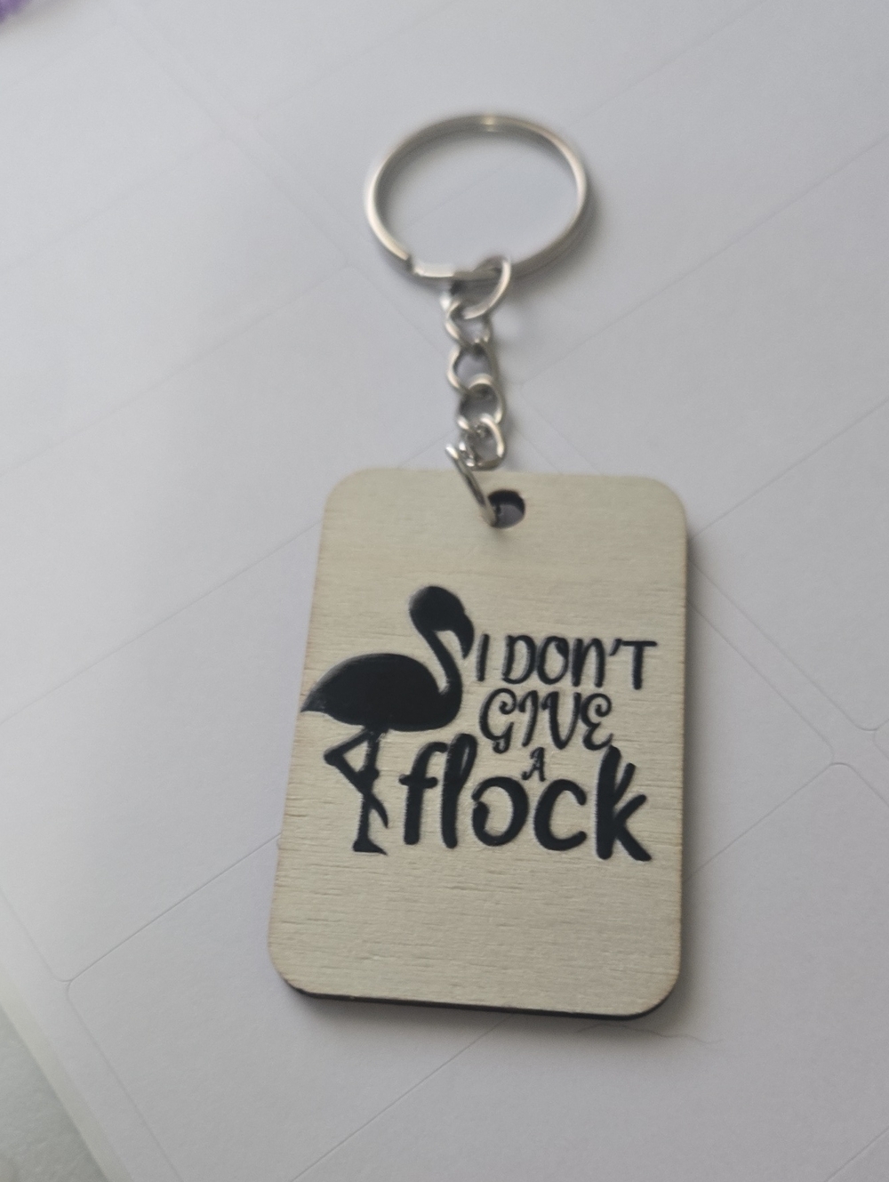 Handmade funny flamingo keychain – “Don’t Give a Flock” Wooden Bag Charm Key08